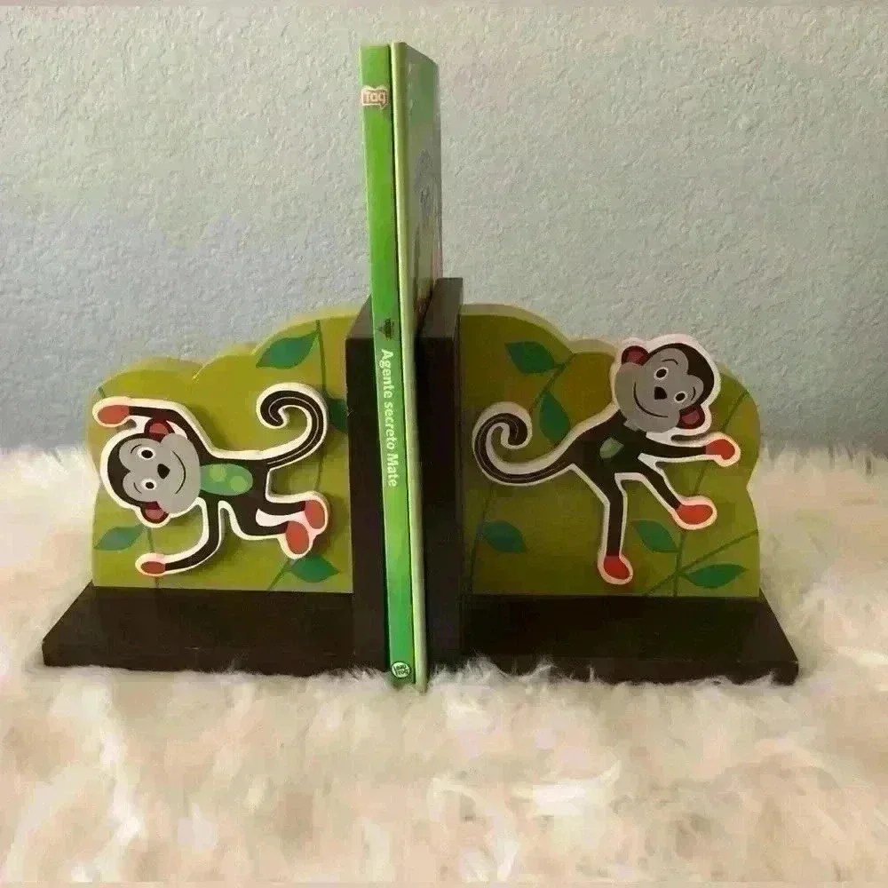 Set of 2 bookends children decor children book ends monkeys green and brown